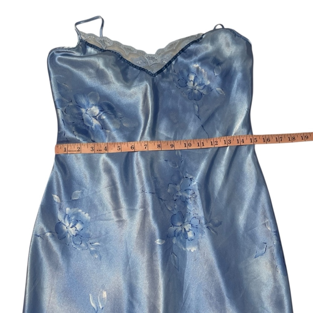 Private‎ Luxuries Vintage Blue Floral Shiny Satin Sexy Slip Dress Nightgown 8 - Picture 7 of 10